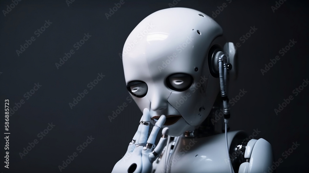 Emotional humanoid robot. Crying robot. Generative AI.