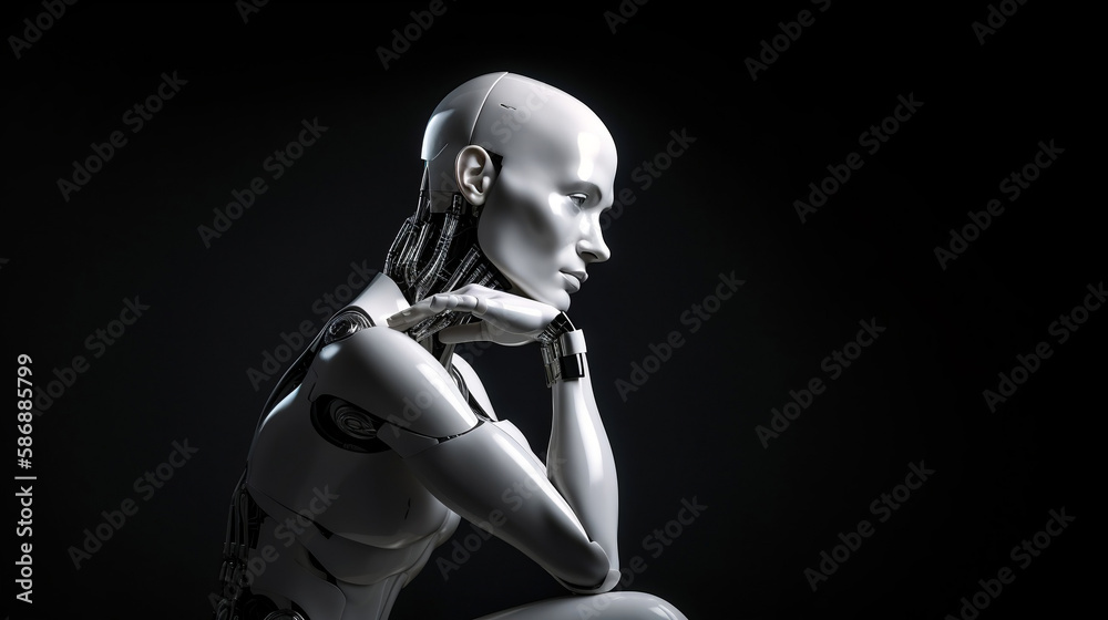 Humanoid robot thinking. Generative AI. Humanoid robot thinking. Generative AI.