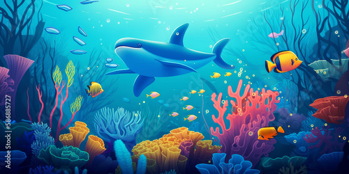 Ocean life in a pleasant, pristine underwater landscape - Generative AI