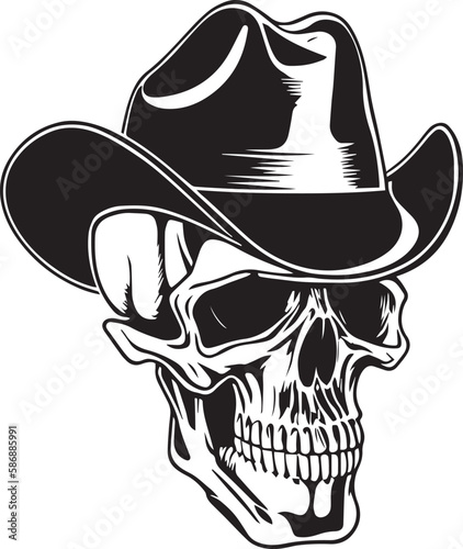 Skull in a cowboy hat Vector illustration, SVG