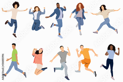 Illustration of group of happy people jumping.