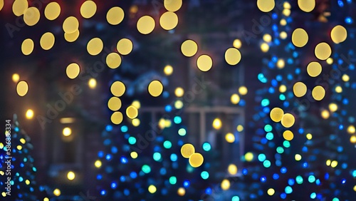Defocused sparkling lights background, party or holiday texture. Generative Ai.