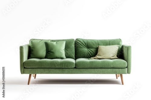 Green contemporary sofa against white background. Generative AI © AkuAku