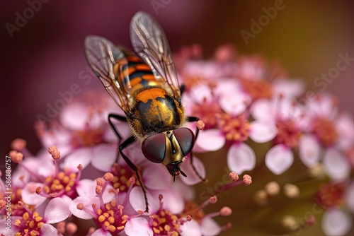 the UK's Essex  a little, adorable hover fly on a yarrow outside . Generative AI © AkuAku