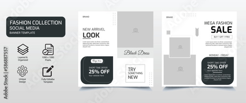 New look instagram promotion fashion template,Clean social media template banner.