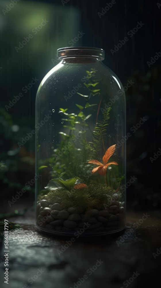 glass bottle plants in it, generative AI glass bottle plants in it, generative AI