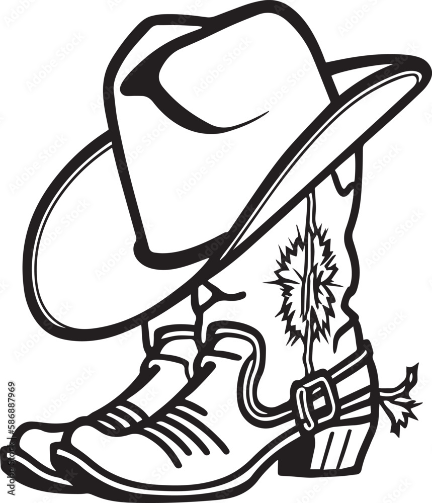 Cowboy boots and western hat, rodeo cowboy, Vector illustration Stock ...