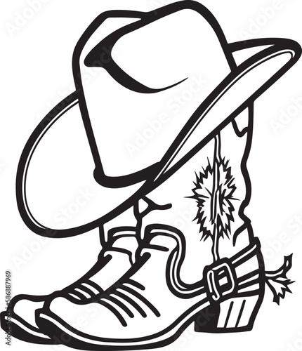 Cowboy boots and western hat,  rodeo cowboy, Vector illustration  © Dmytro