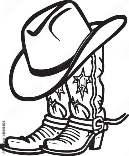 Cowboy boots and western hat,  rodeo cowboy, Vector illustration 