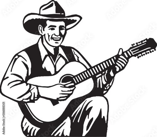 Cowboy play in guitar Vector illustration