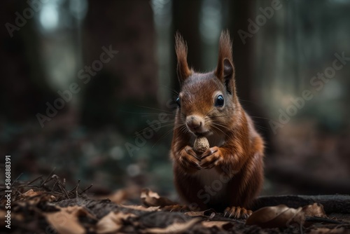 A red squirrel consumes seeds. Generative AI