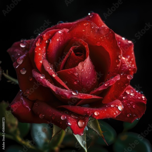 red rose with water drops, generative AI