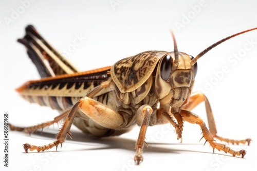 a closeup of a cricket on a white background. Generative AI © AkuAku