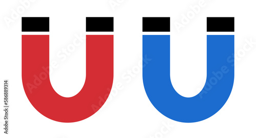 Red and blue magnet icon set. Vector.