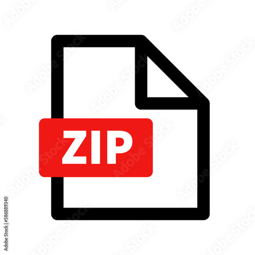Red ZIP file icon. Compressed data file. Computer file. Vector.