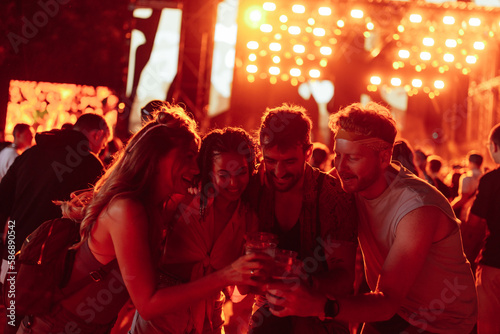 Friends toasting with beer at concert