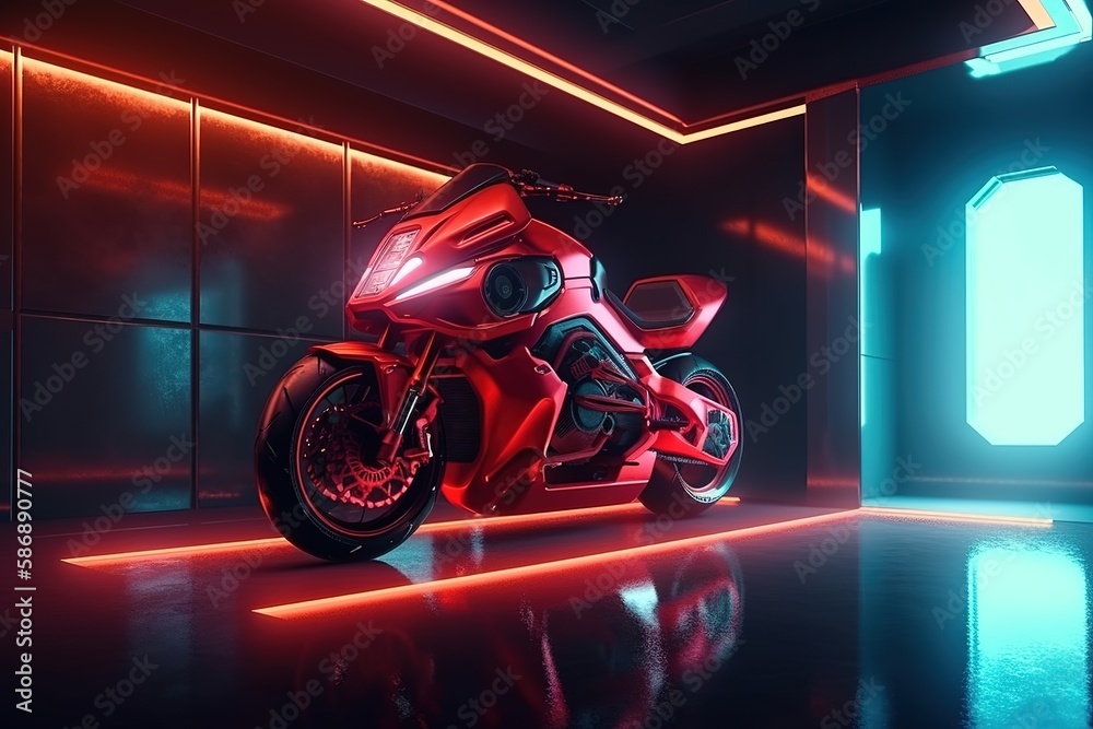 Obraz premium Futuristic motorcycle concept design, image by generative AI
