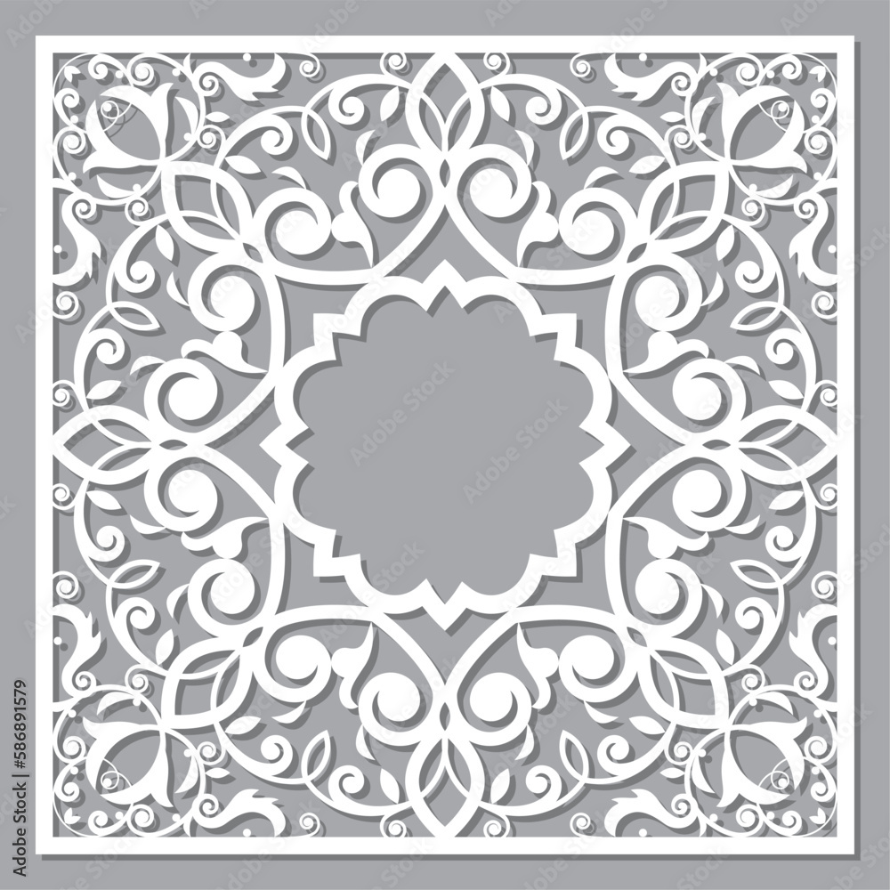 Traditional Moroccan vector wall panel design - mandala in floral frame or border in black on gray background
Traditional Moroccan vector wall panel design - mandala in floral frame or border in black on gray background