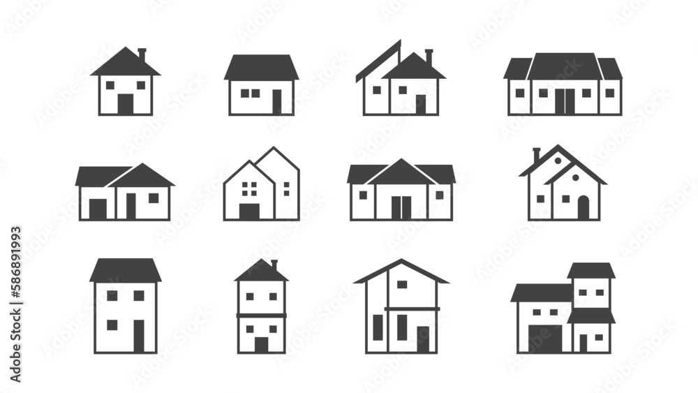 Modern Residential Structure Vector Icons - A Sleek and Simple Set for Real Estate Designs