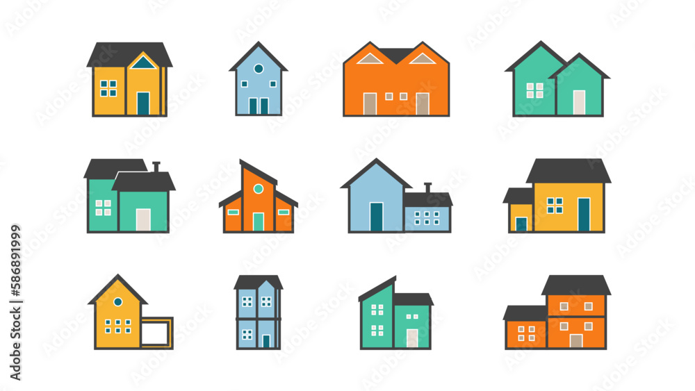 Modern Suburban House Vector Illustration - Ideal for Real Estate and Property Designs, pastel colorful flat elements.