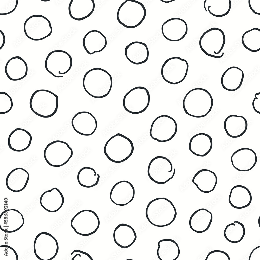 Vector seamless drawing pattern - doodle style. Simple black and white unusual background with hand drawn circles. Fabric endless print Vector seamless drawing pattern - doodle style. Simple black and white unusual background with hand drawn circles. Fabric endless print