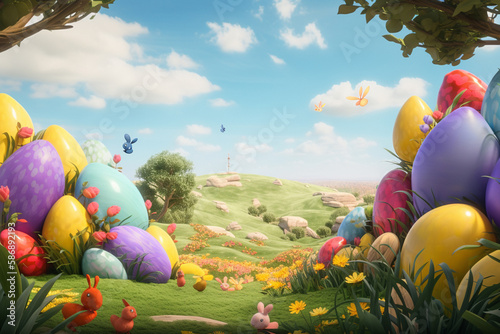 colorful easter background with colorful decorative easter eggs