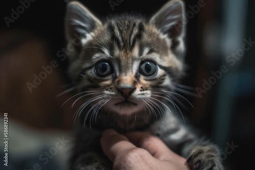 a striped kitten in your hand. Generative AI