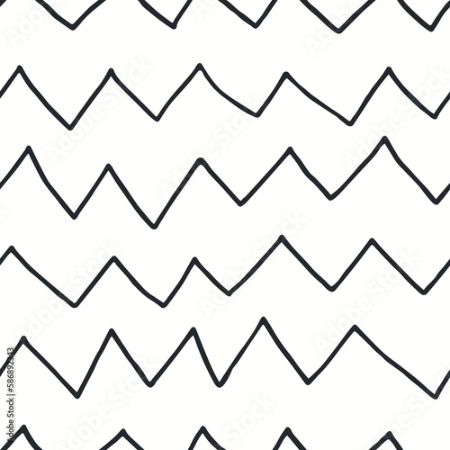 Vector seamless drawing zigzag pattern. Simple black and white striped background. Fabric hand drawn endless print