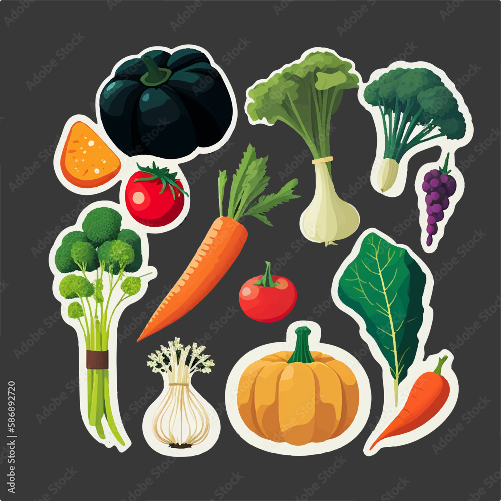 Flat and modern vector vegetable collection, with clean lines and bright colors Flat and modern vector vegetable collection, with clean lines and bright colors