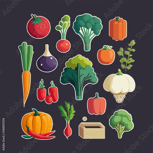 Modern vegetable set with bold typography and bright colors photo