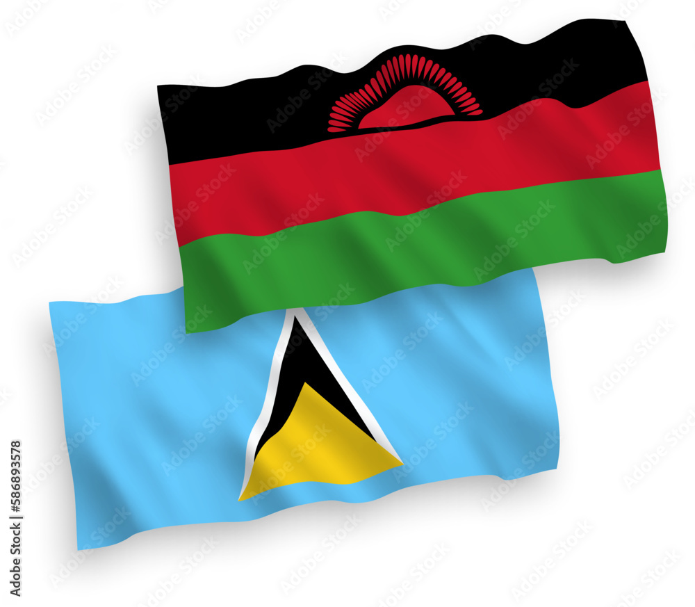 Flags of Saint Lucia and Malawi on a white background Flags of Saint Lucia and Malawi on a white background
