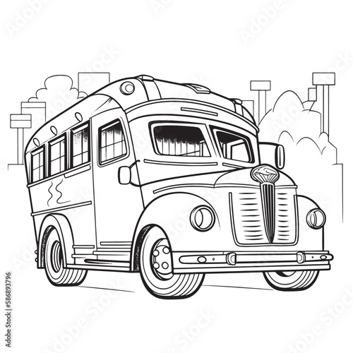 vehicle  Black and white coloring pages for kids  simple lines  cartoon style  happy  cute  funny  many things in the world.