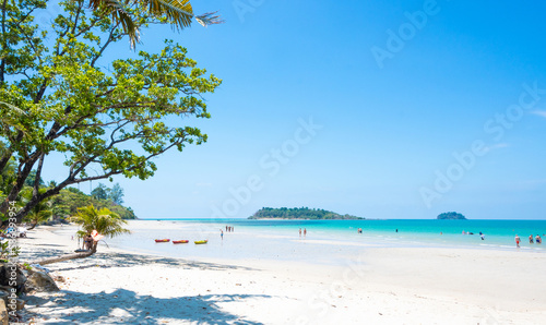 Summer at the white sand beach and bright blue sea