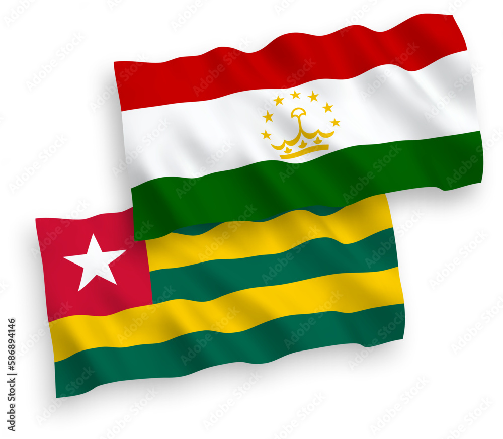 Flags of Togolese Republic and Tajikistan on a white background Flags of Togolese Republic and Tajikistan on a white background