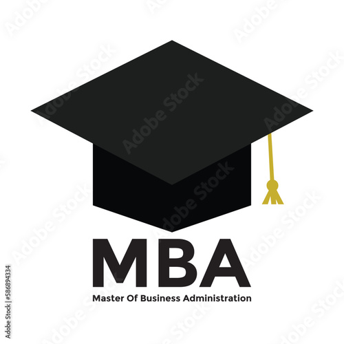 mba, master of business administration, graduate cap, isolated on white background, vector illustration 