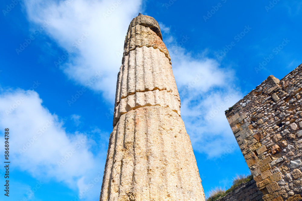 Columna Romana in Tarragona Spain . Ancient Roman Stone Column 