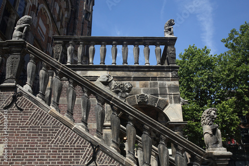 Statues of lions on the weighing house in Deventer, the Netherlands
