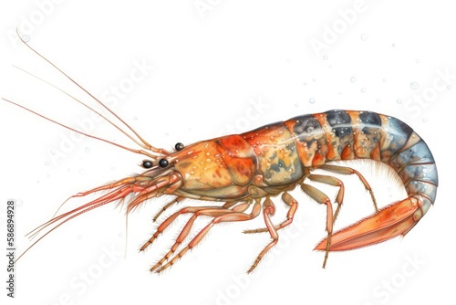 realistic painting of a red lobster on a plain white background. Generative AI