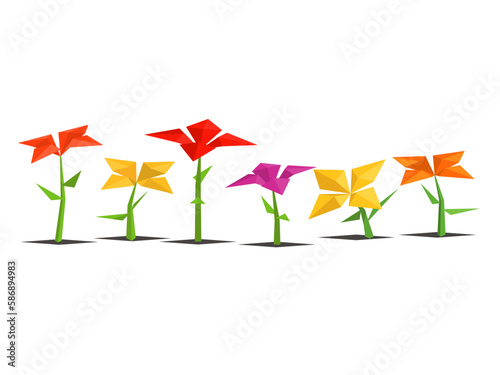 Low poly vector flowers
