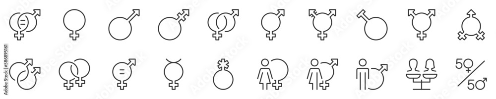 Line icons about Gender and equality. Thin line icon set. Symbol collection in transparent background. Editable vector stroke. 512x512 Pixel Perfect. - obrazy, fototapety, plakaty 