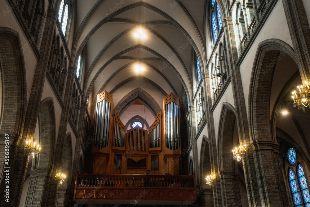 Pipe Organ Inside Myeongdong Catholic Cathedral during winter sunny day at Jung-gu , Seoul South Korea : 2 February 2023