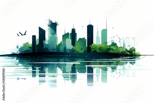 Sustainable living in the modern green city of the future  background illustrated  Generative AI