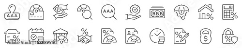 Line icons about credit rating. Thin line icon set. Symbol collection in transparent background. Editable vector stroke. 512x512 Pixel Perfect.