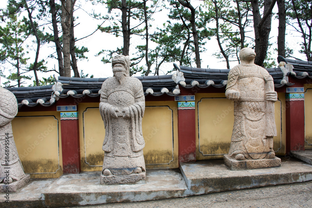 Chinese Zodiac Animal Statues in Haedong Yonggungsa temple for korean people foreign travelers travel visit and respect praying bless wish at Gijang on February 18, 2023 in Busan or Pusan, South Korea