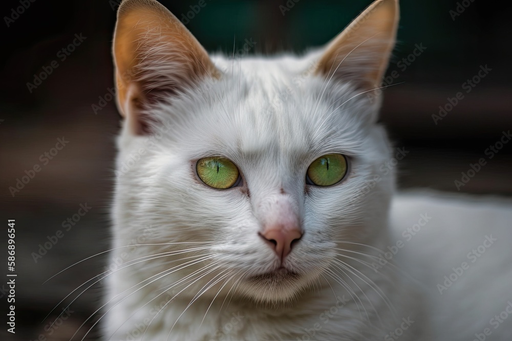 large green eyes on a domestic cat close up. Generative AI