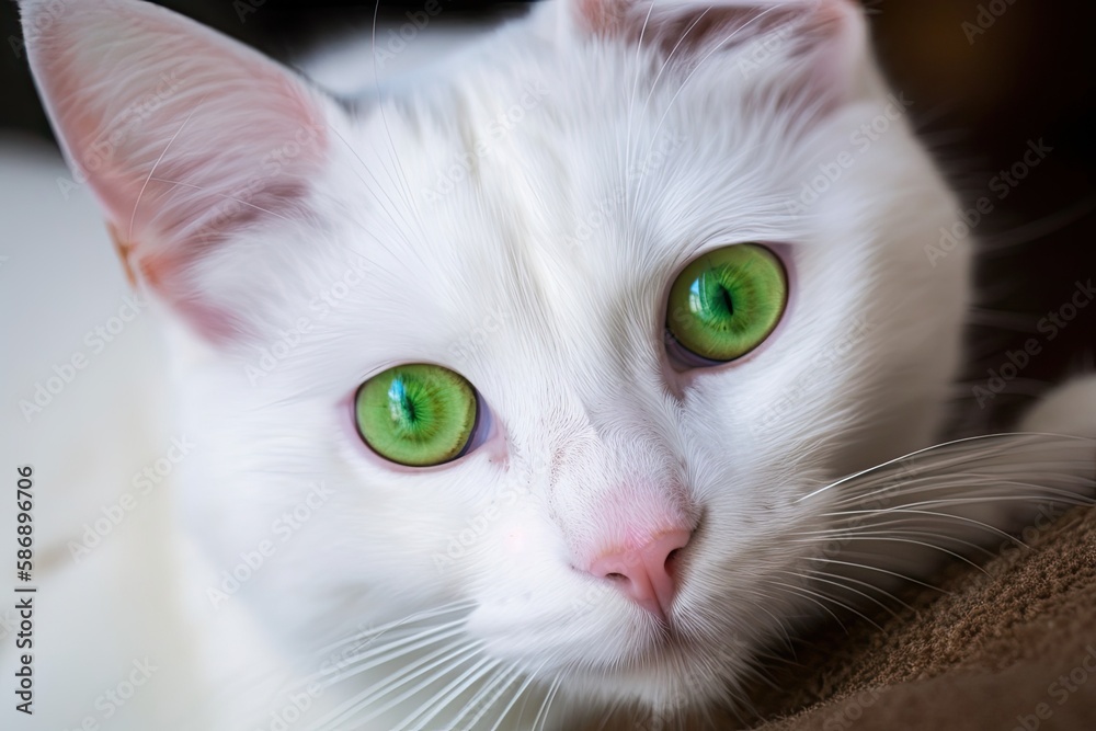 Close up of a cat with green eyes. Generative AI