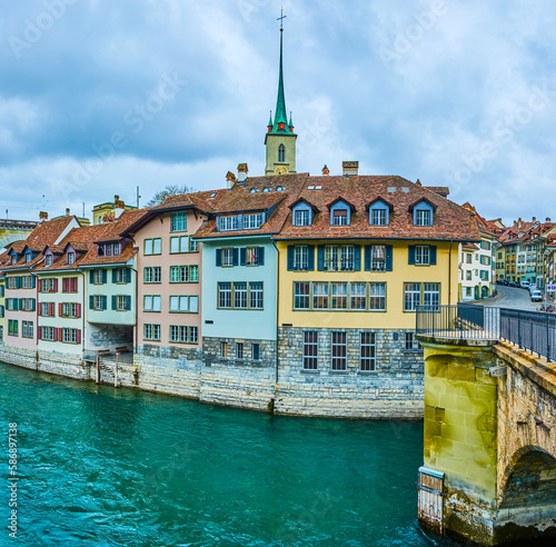 Scenic riverside buildings of Mattequartier district in Bern, Switzerland photo