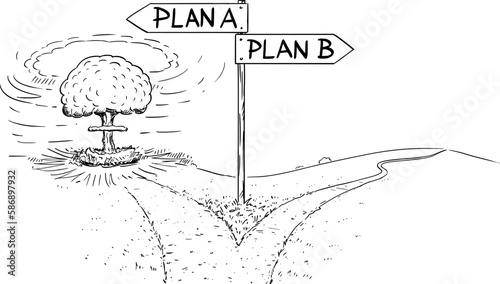 Crossroad With Road Sign, Plan A Failed, Vector Cartoon Illustration