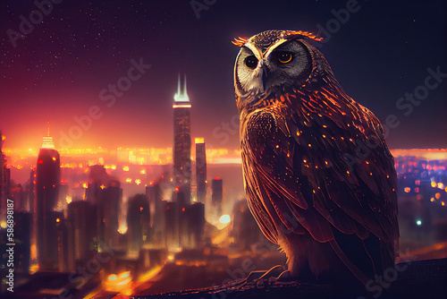 owl over cityscape at night. Generative Ai © Alexandra