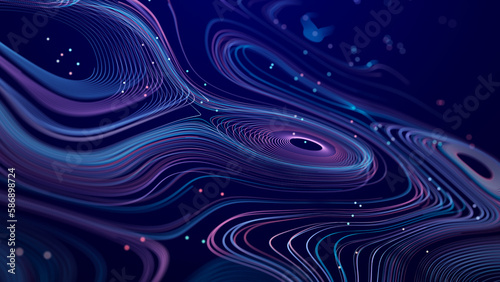Abstract digital background from rounded colored lines. Information flow space. Big data visualization. 3D rendering.